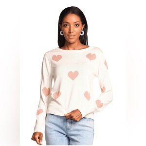 Pink Martini Heart sweater Womens Large cream pink Spring knit